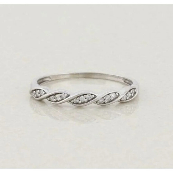 10k White Gold .12 Carat Diamond Weave Design Ring Stackable Band Size 9 1/4 - Picture 1 of 7